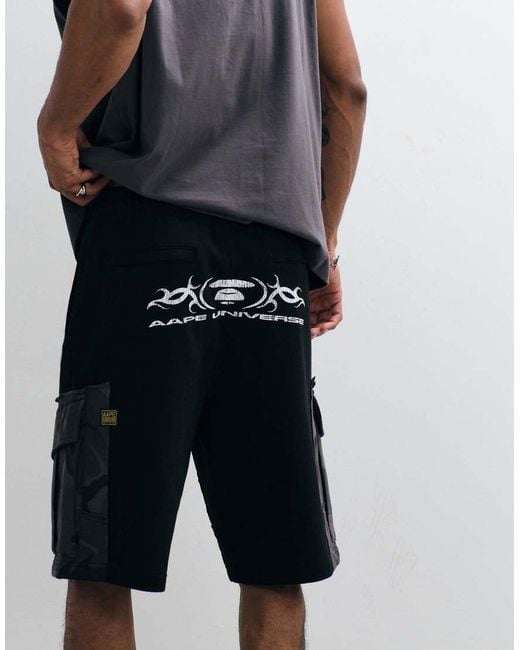 Aape By A Bathing Ape White Aape By A Bathing Ape Loose Fit Jersey Motocross Shorts for men