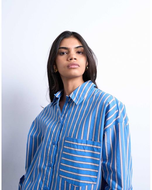 TOPSHOP Blue – gestreifte oversize-hemdbluse