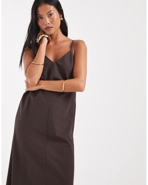 Vero Moda Multicolor Linen Look Cami Strap Midi Dress