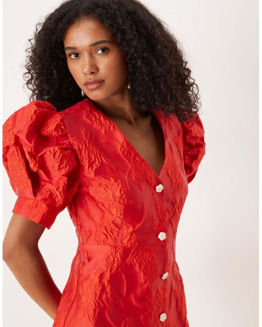 Sister Jane Red Rhinestone Button Jacquard Mini Dress