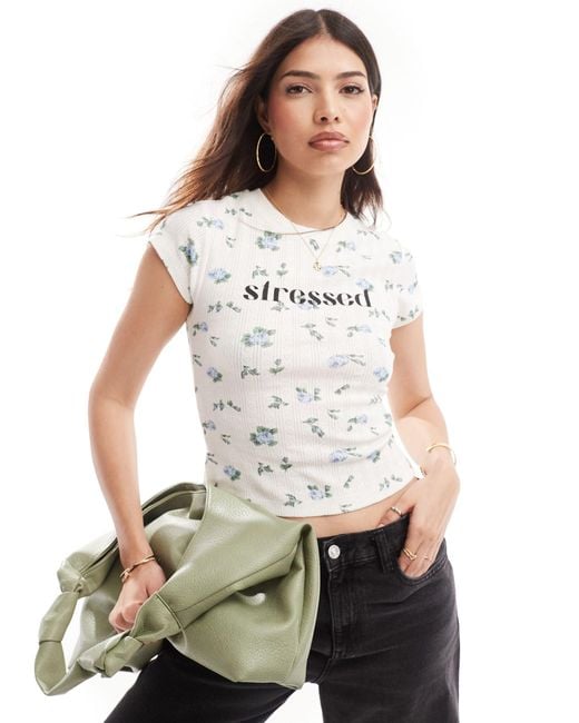 ASOS White Pointelle Baby Tee With Stressed Graphic