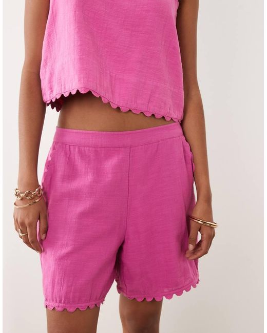 Vila Pink Cotton Scallop Trim Shorts Co-ord