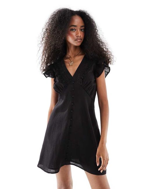 Wednesday's Girl Black Crochet Trim Frill Dress