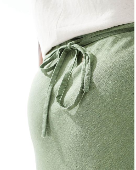 ASOS Green Asos Design Curve Linen Blend Bias Maxi Skirt