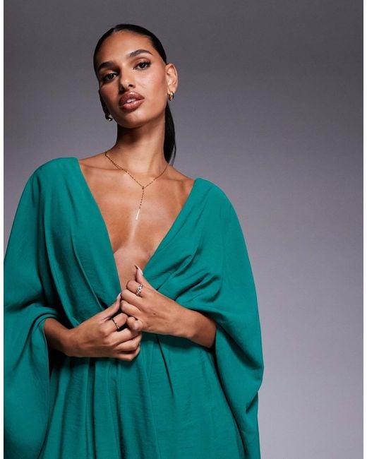 ASOS Blue exaggerated Sleeve Plunge Playsuit