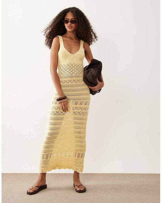 Miss Selfridge Brown Crochet Maxi Dress