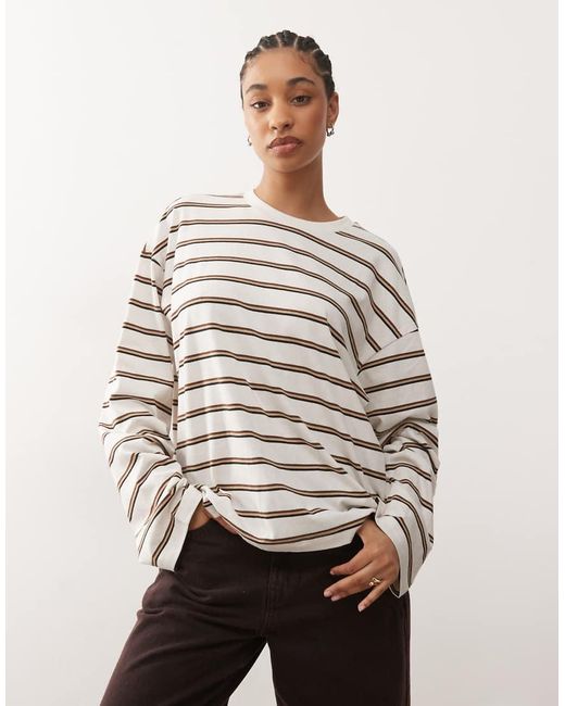 Monki Natural Oversized Long Sleeve T-shirt With Side Slits