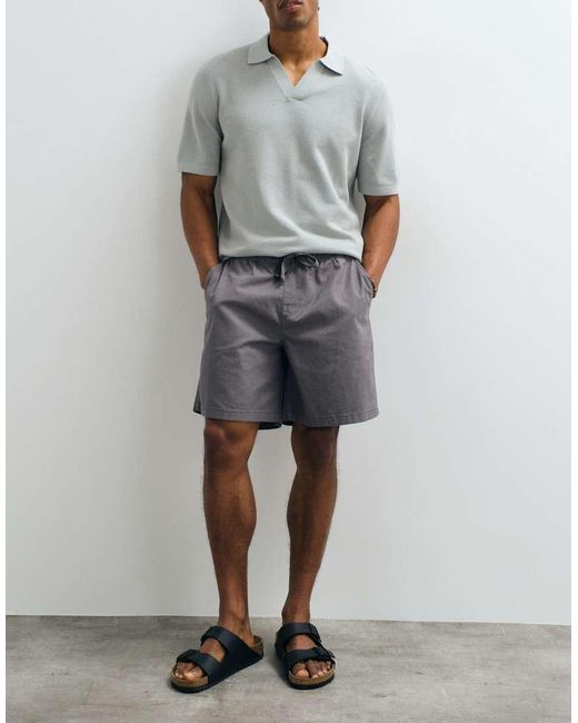 ASOS White Linen Mix Wide Mid Length Shorts for men