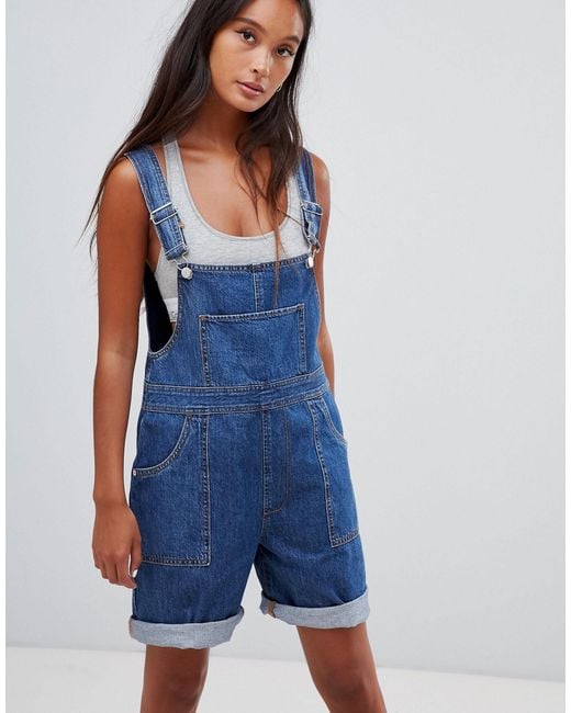 Calvin Klein Denim Short Overalls in Blue Lyst
