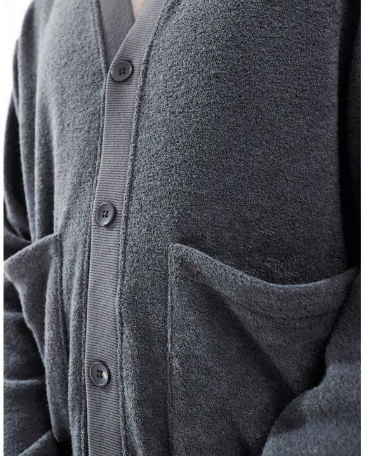 ASOS – kastige oversize-strickjacke aus frottee in Gray für Herren