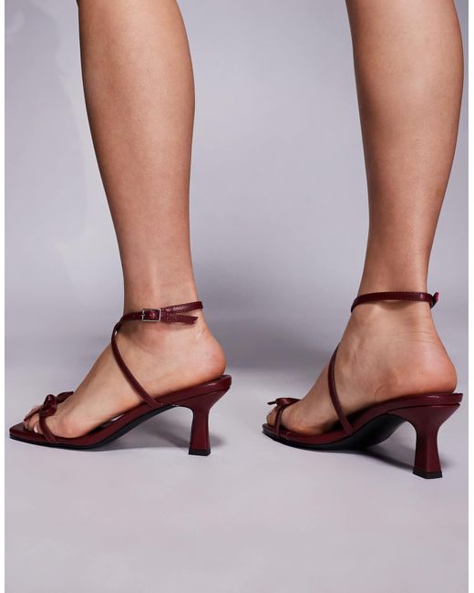 Public Desire Gray Crimson Bow Kitten Heel Sandals