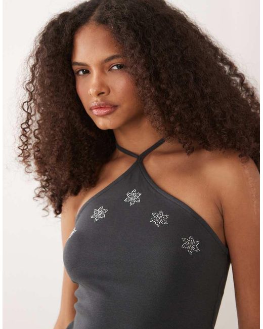 Mango Gray Teen Halterneck Top With Embellishment