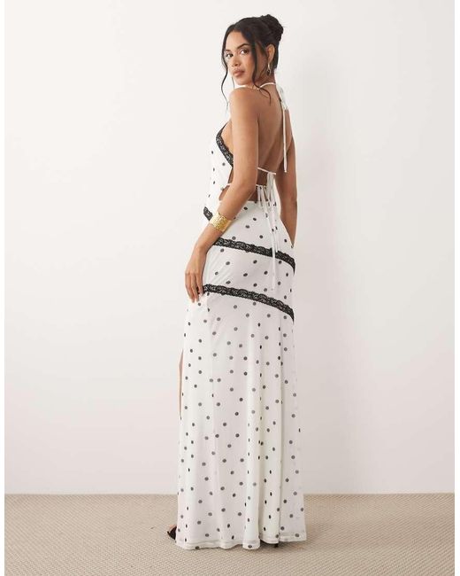 ASOS Natural Halter Mixed Polka Dot Maxi Dress