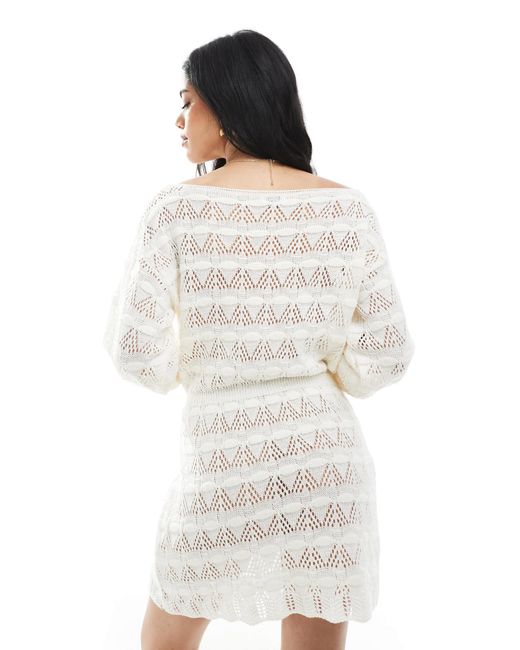 Miss Selfridge White Knit Tie Waist Crochet Mini Dress