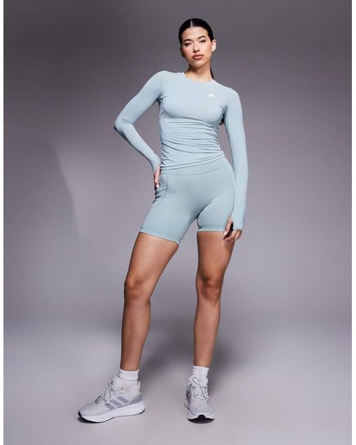 Adidas Originals Blue Adidas Training Optime 3 Stripe Booty Shorts