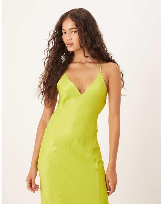 ASOS Women's Yellow Satin Seam Detail Maxi Dress ASOS Women's Yellow Satin Seam Detail Maxi Dress