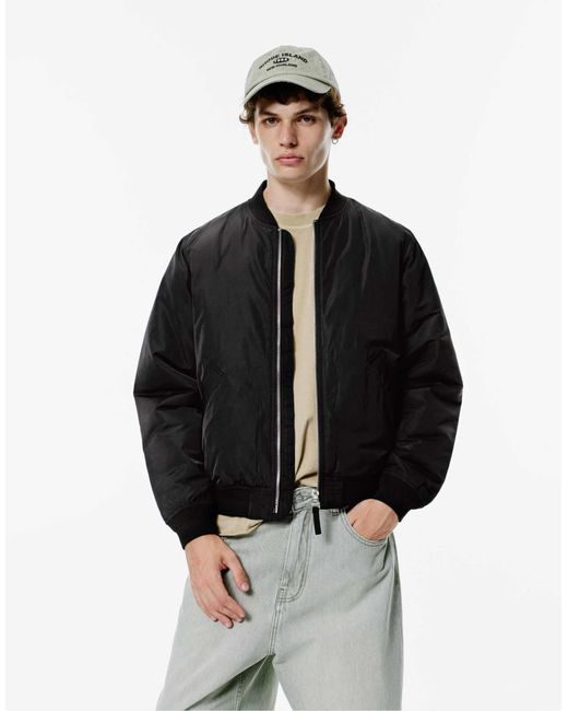 Pull&Bear – e, wattierte bomberjacke in Black für Herren