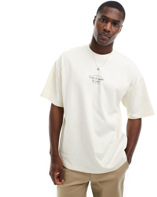 SELECTED Natural Oversized Heavyweight T-shirt With Script Back Print for men