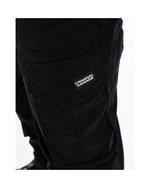 Criminal Damage Black Cargos With Army Pockets for men
