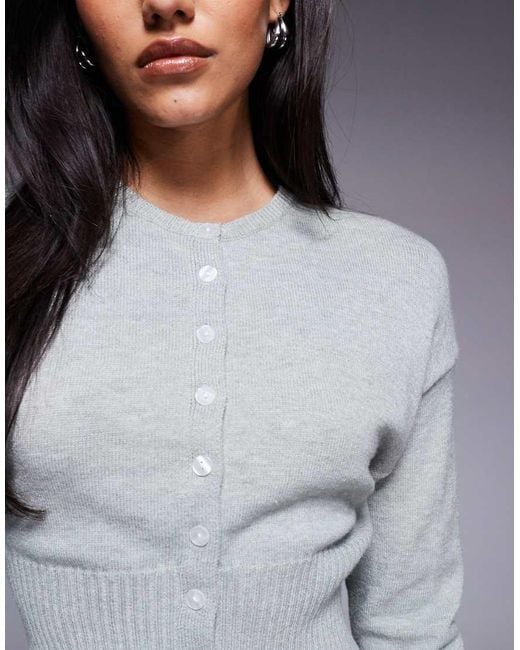 Aria Cove Gray Structured Rib Knit Waist Deep Cuff Cropped Cardigan