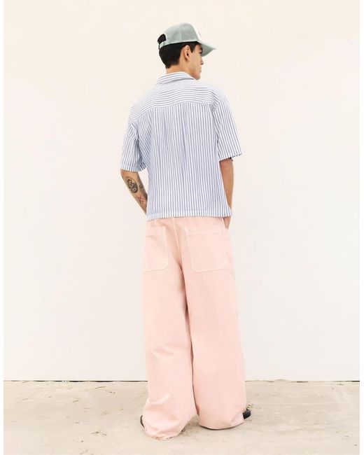 Pull&Bear Blue Short Sleeve Poplin Shirt for men