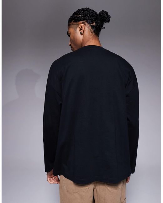 ASOS Blue Oversized Long Sleeve T-shirt With Text Chest Print for men