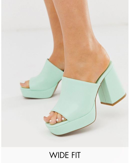 ASOS Green Wide Fit Happy Chunky Platform Mules