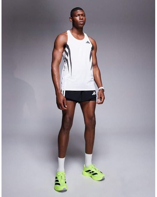 Adidas Originals White Adidas Running Adizero Singlet With 3 Stripes To Side for men