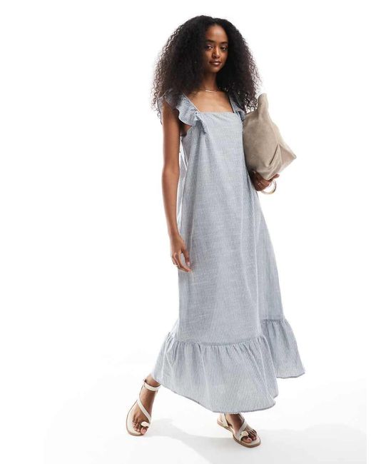 Pieces White Flutter Strap Tiered Cami Maxi Dress