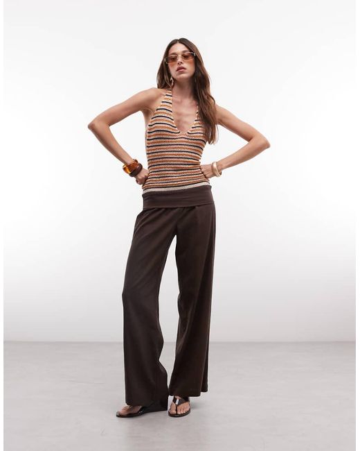 Monki Brown Crochet Halter Top