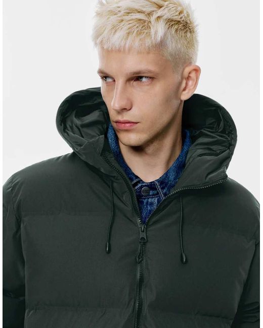Pull&Bear Blue Heat-sealed Quilted Jacket With Hood for men