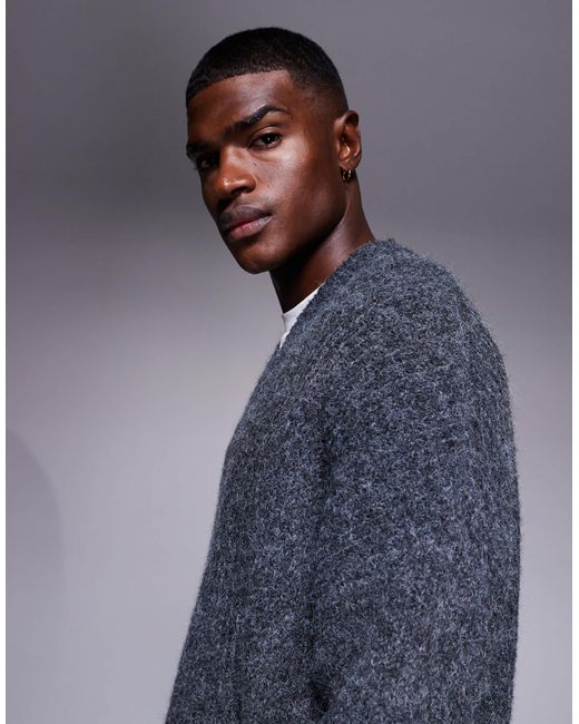 Pull ultra oversize en maille avec col v - anthracite ASOS pour homme en coloris Blue