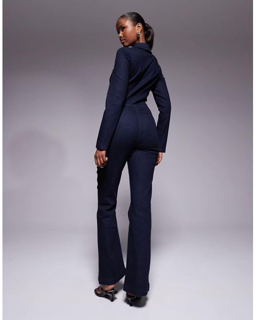ASOS Blue Stretch Denim Jumpsuit With Corset Waist