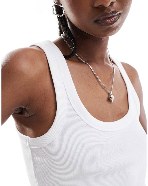 Monki White Ribbed Fitted Vest Top With Scoop Neck