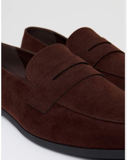 Threadbare Brown Faux Suede Penny Loafers for men