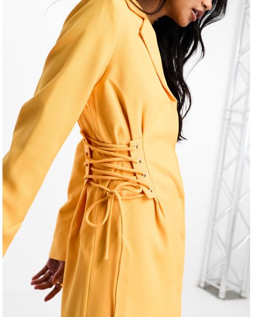 Y.A.S Yellow Exclusive Tailored Blazer Mini Dress With Corset Lace Up Side