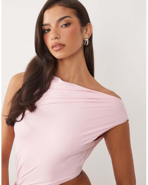 Oh Polly Pink Premium Jersey Asymmetric Drape Cut Out Detail Maxi Dress