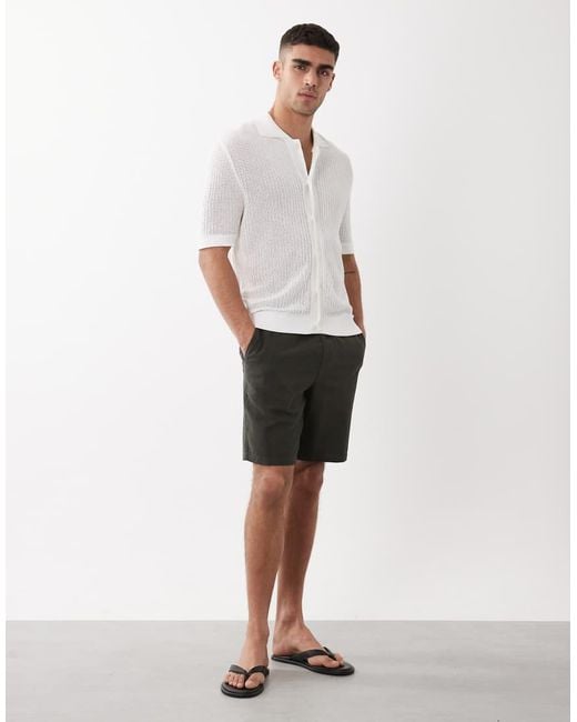 SELECTED White Linen Blend Shorts for men