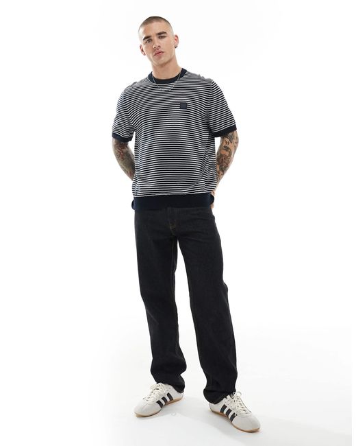 Boss Gray Kanache Stripe Relaxed Fit Knit T-shirt for men