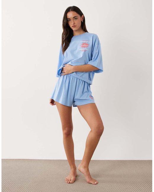 ASOS Blue Del Sol Motel Graphic Print Pyjama Set