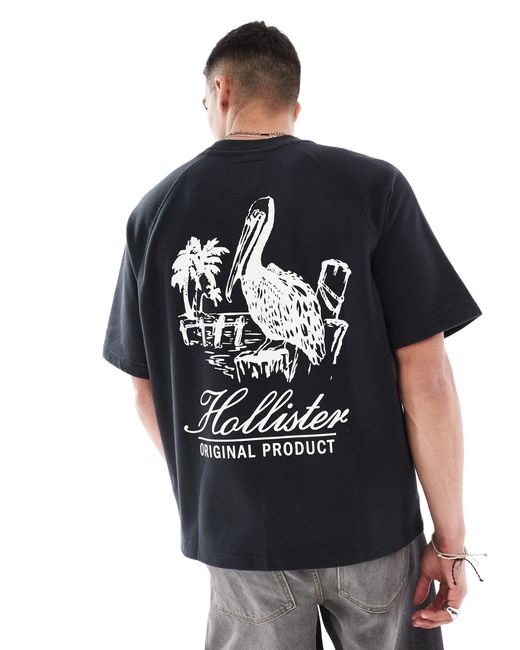 Hollister Black Logo Short Sleeve Oversized Terry Sweatshirt for men