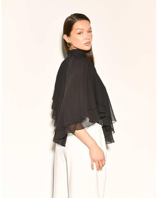 Noughts & Kisses Black Alma Chiffon High Neck Layered Ruffle Cape Top