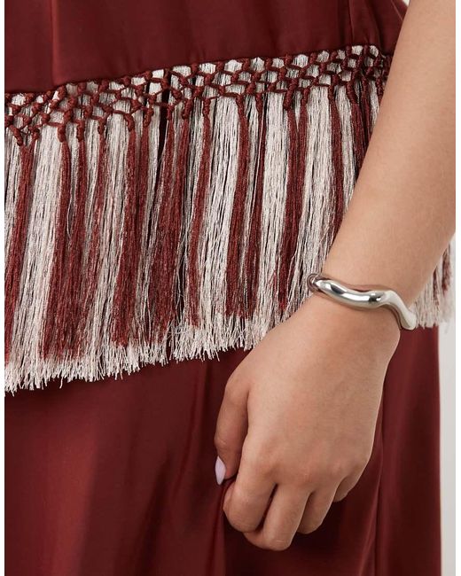 ASOS Asos Design Curve Double Tier Layered Two Tone Fringe Satin Cami Maxi Dress