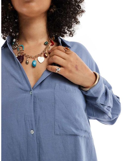 Pull&Bear Oversized Overhemd Van Linnenmix in het Blue