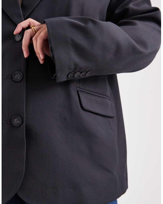 ASOS Black Curve Tailored Wool Blend Oversized Power Shoulder Blazer