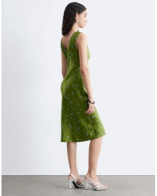 & Other Stories Green Bias Cut Satin Midi Dress