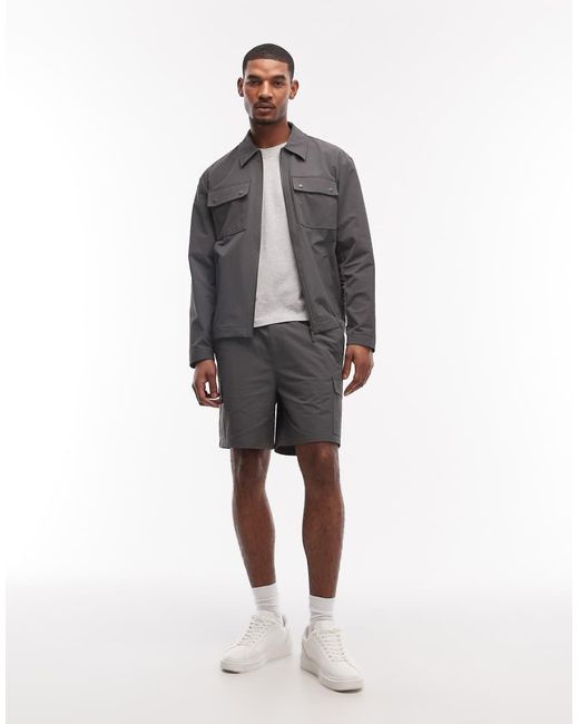 ASOS Gray Motionmax Four Way Stretch Co-Ord Shorter Length Cargo Shorts for men