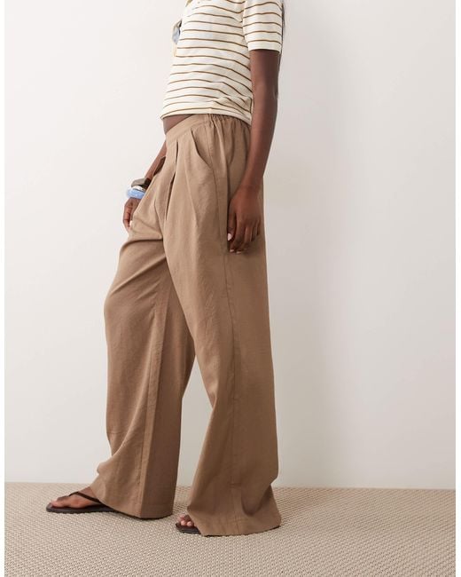 Threadbare Natural Box Pleat Wide Leg Pants