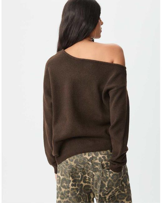 Stradivarius Brown Asymmetric Knit Sweater