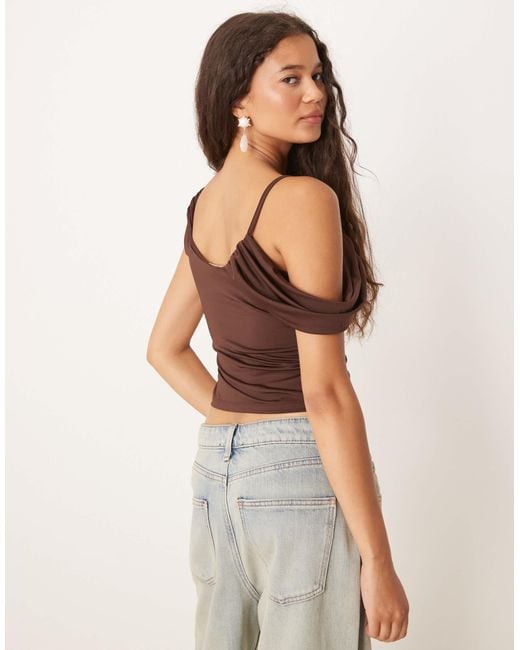 ASOS Brown Twist Drape One Shoulder Top